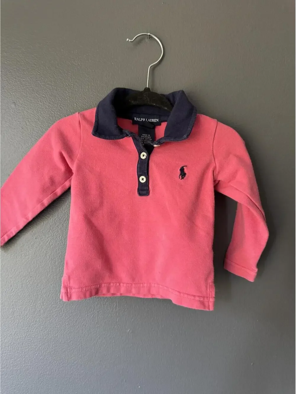 Ralph Lauren Baby Pink Long Sleeve Polo Shirt Size 3-6 Months